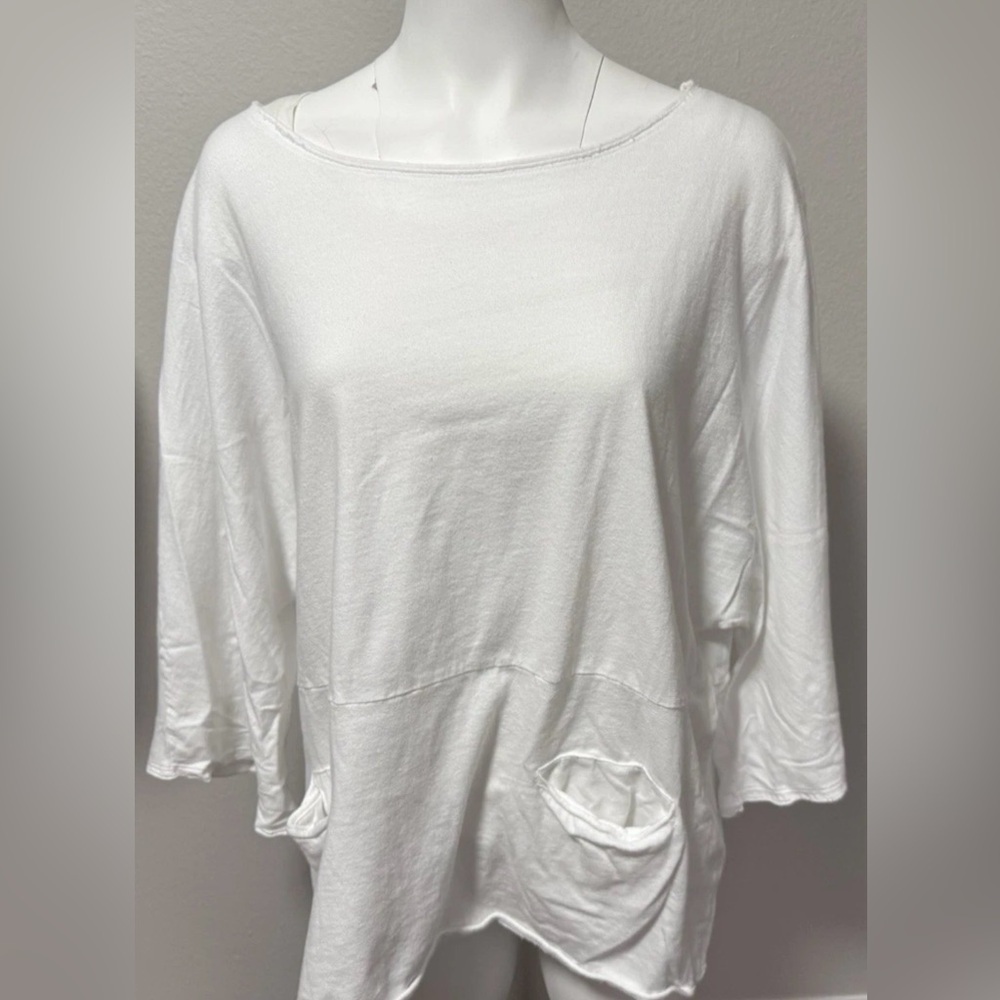Fresh Produce Tunic Top Womens Size M/L White Cotton Lagenlook Made In USA